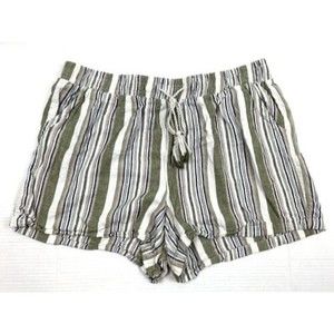 1st Kiss Womens Size XXL Shorts Linen Blend Pull-On Striped Drawstring Tassels